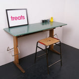 Children's Double School Desk with Green Vinyl Coated Top