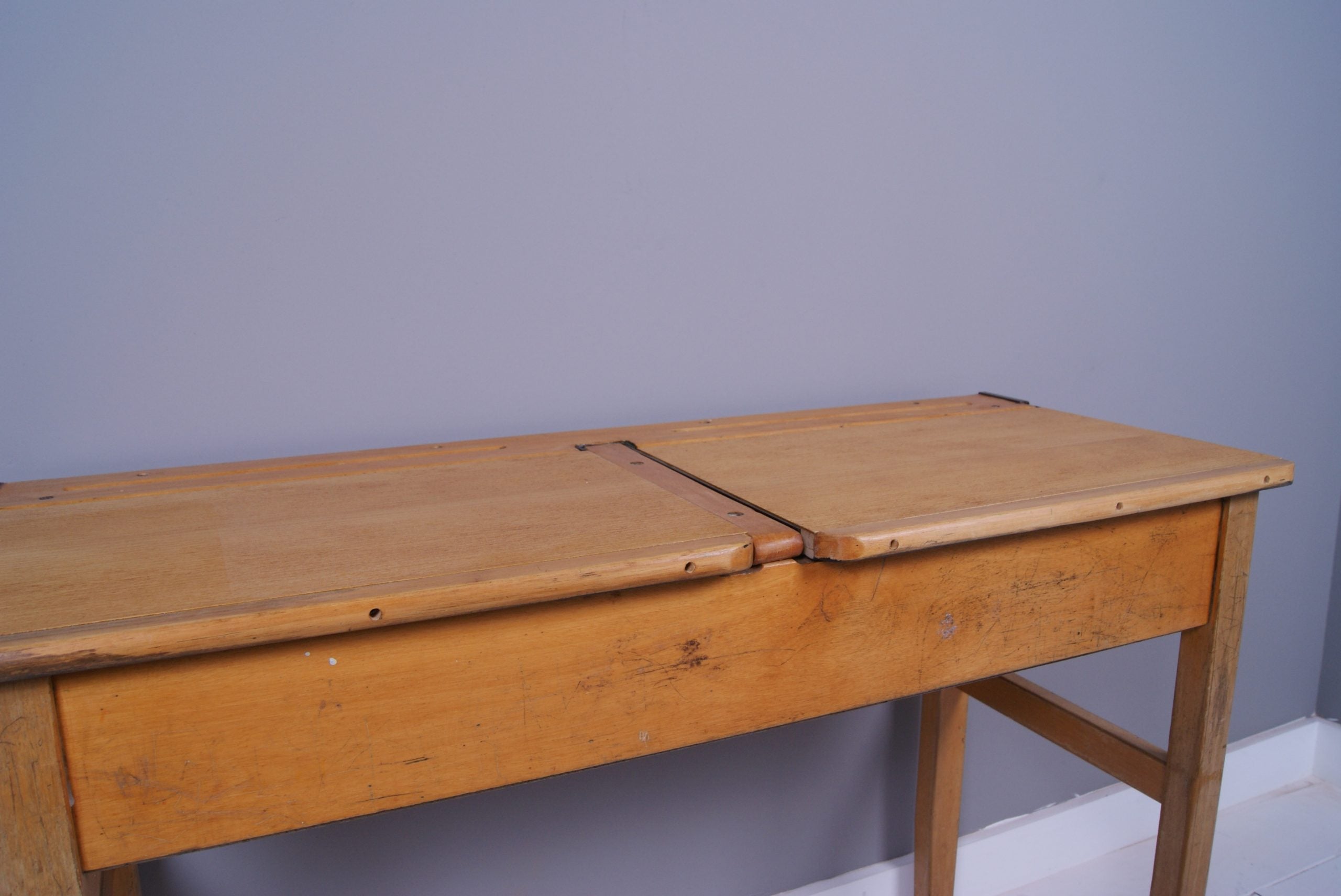 Children's Vintage Wooden Double School Desk with Chalkboard Lids