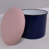 Children's Blue Enamel Pot Seat with Red Ticking Lift off Lid