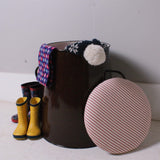 Children's Brown Enamel Pot Seat with Red Ticking Lift off Lid