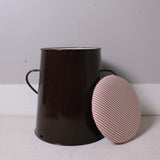 Children's Brown Enamel Pot Seat with Red Ticking Lift off Lid