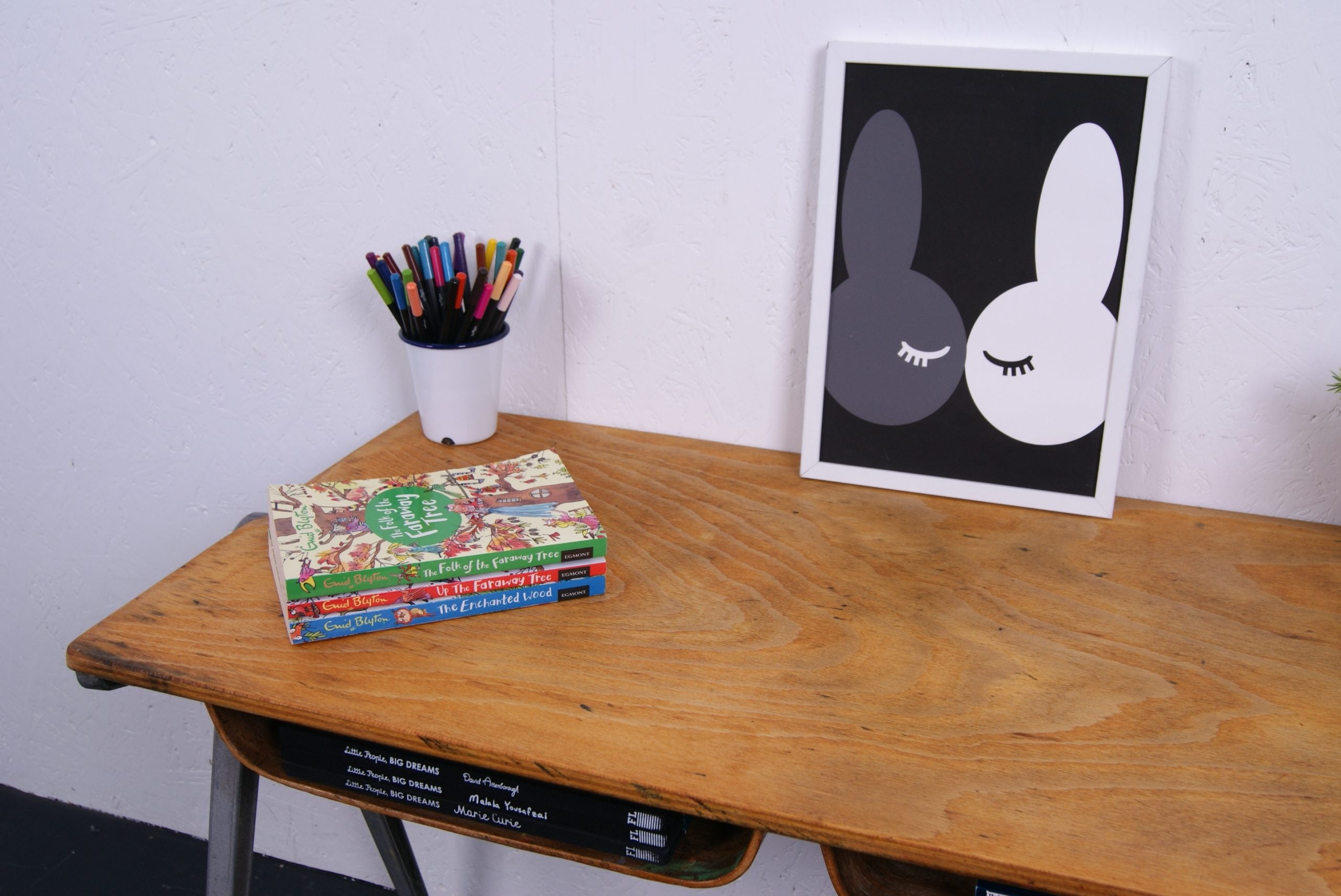 Children's Compass Legged Esavian School Desk with Pocket Shelves