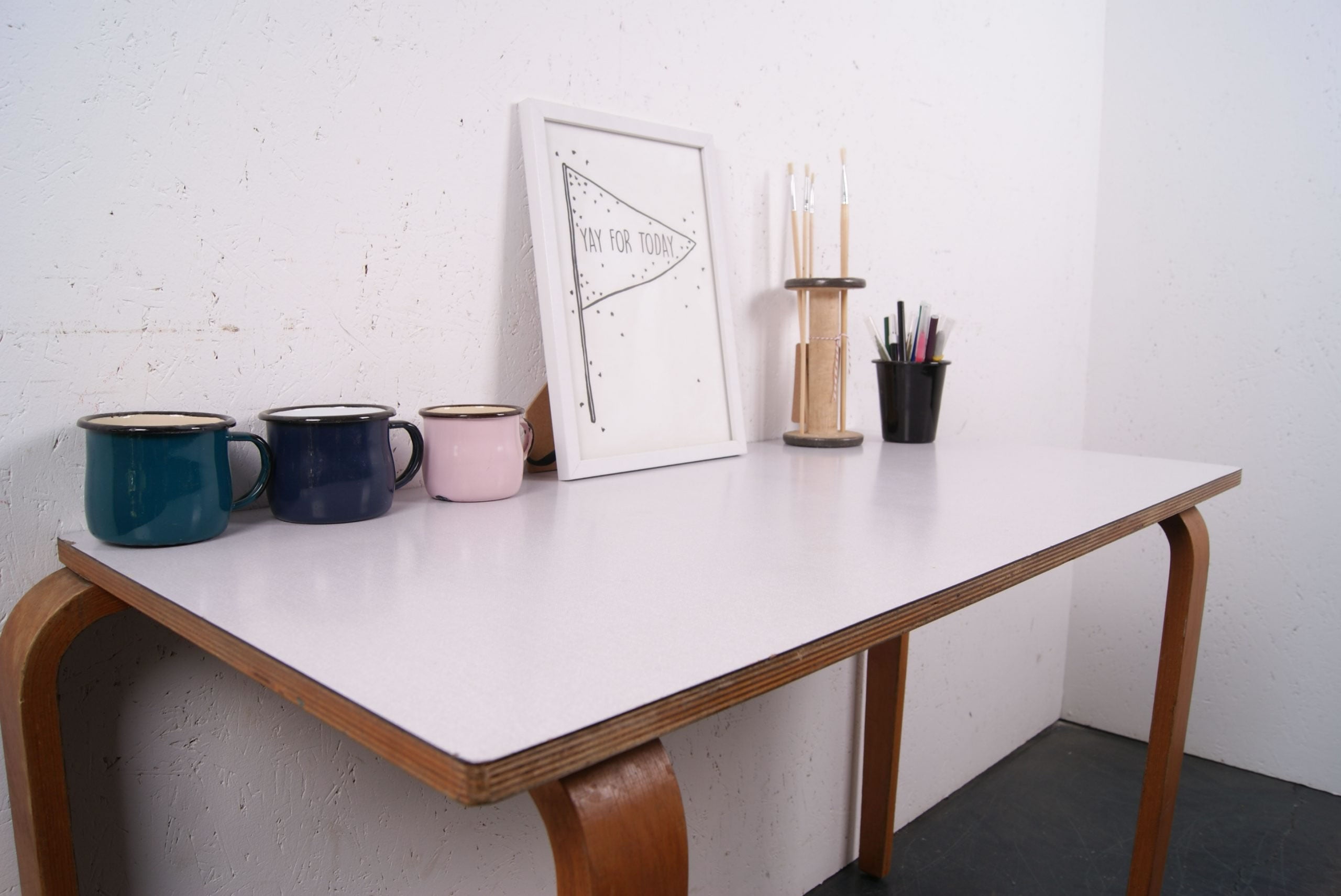 Children's Esavian Table with Formica Top and Curved Wooden Legs