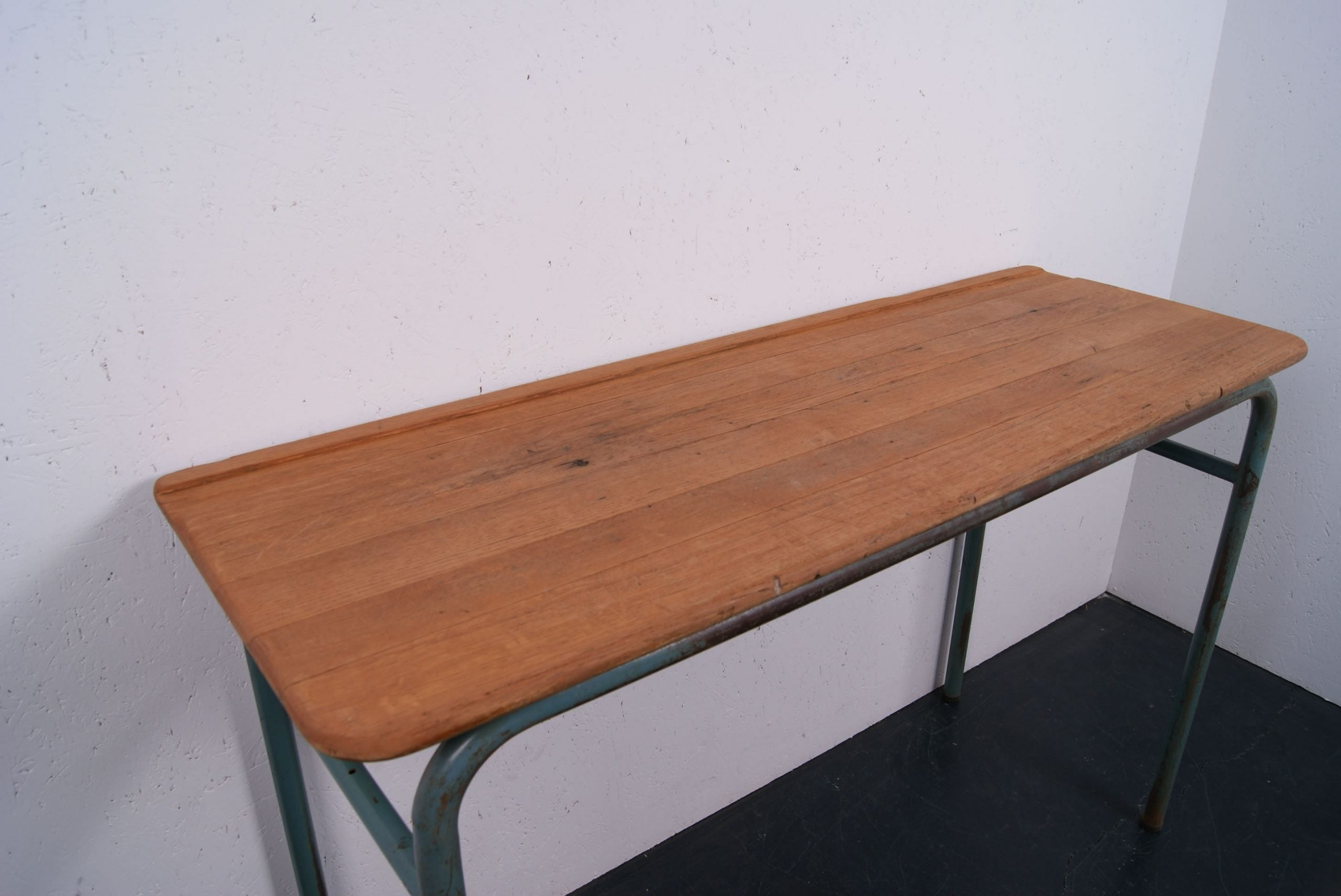 Children's French Double Table/Desk with Green Metal Legs