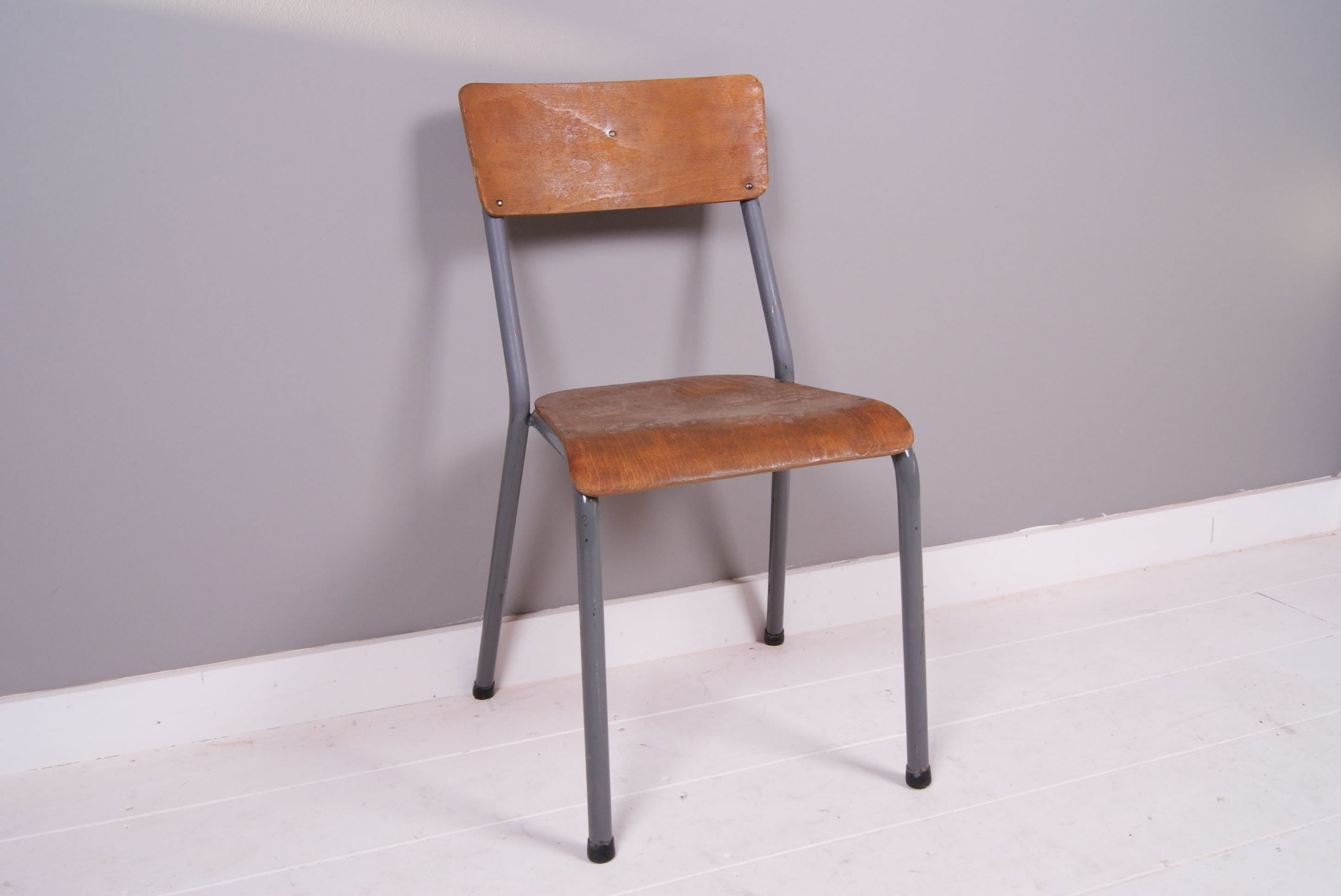 Children's Vintage French Grey Metal Legged Stackable Chairs