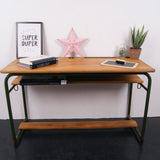 Children's Green Metal Legged Double Desk with Wooden Shelf