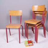 Children's Vintage French Red Metal Legged Stackable Chairs