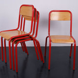 Children's French Red Metal Legged Stackable Chairs