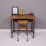 Children's Vintage French School Desk with Metal Legs and Shelf