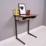Children's Vintage French Single School Desk with Metal Legs and Shelf
