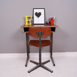 Children's Vintage French Single School Desk with Metal Legs and Shelf