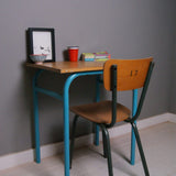 Children's Vintage French School Table/Desk with Turquoise Tubular Legs