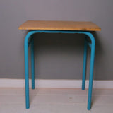 Children's Vintage French School Table/Desk with Turquoise Tubular Legs