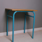 Children's Vintage French School Table/Desk with Turquoise Tubular Legs