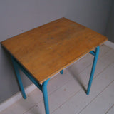 Children's Vintage French School Table/Desk with Turquoise Tubular Legs