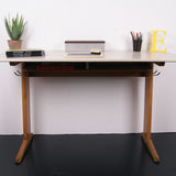 Children's French Double Desk with Wooden Legs and White Top