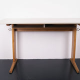 Children's French Double Desk with Wooden Legs and White Top