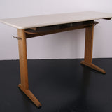 Children's French Double Desk with Wooden Legs and White Top