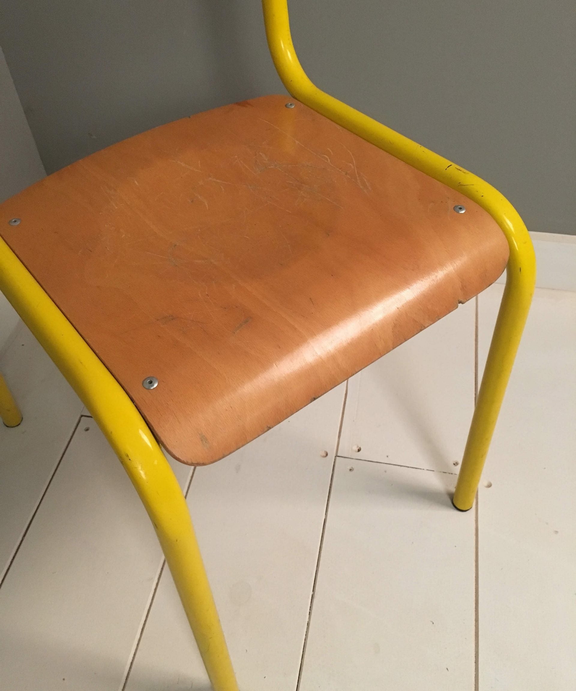 Children's French Yellow Metal Legged Stackable Chairs