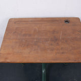 Children's Green Metal Legged Adjustable Desk and Attached Chair