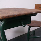 Children's Green Metal Legged Adjustable Desk and Attached Chair