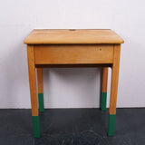Children's Wooden School Desk with Dipped Green Legs and Pink Hinges