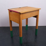 Children's Wooden School Desk with Dipped Green Legs and Pink Hinges