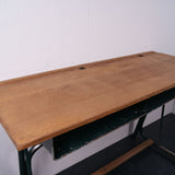 Children's French Double School Desk with Green legs, footrest and shelf