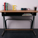 Children's French Double School Desk with Green legs, footrest and shelf