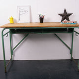 Children's Tall French Double Desk with Green Metal Legs