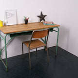 Children's Tall French Double Desk with Green Metal Legs