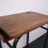 Children's French Single School Desk with Green Legs and Wooden Shelf