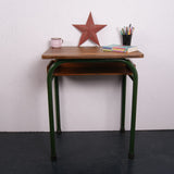 Children's French Single School Desk with Green Legs and Wooden Shelf