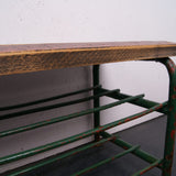 Children's Green Metal Legged Bench with Slatted Wooden Top