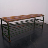 Children's Green Metal Legged Bench with Slatted Wooden Top