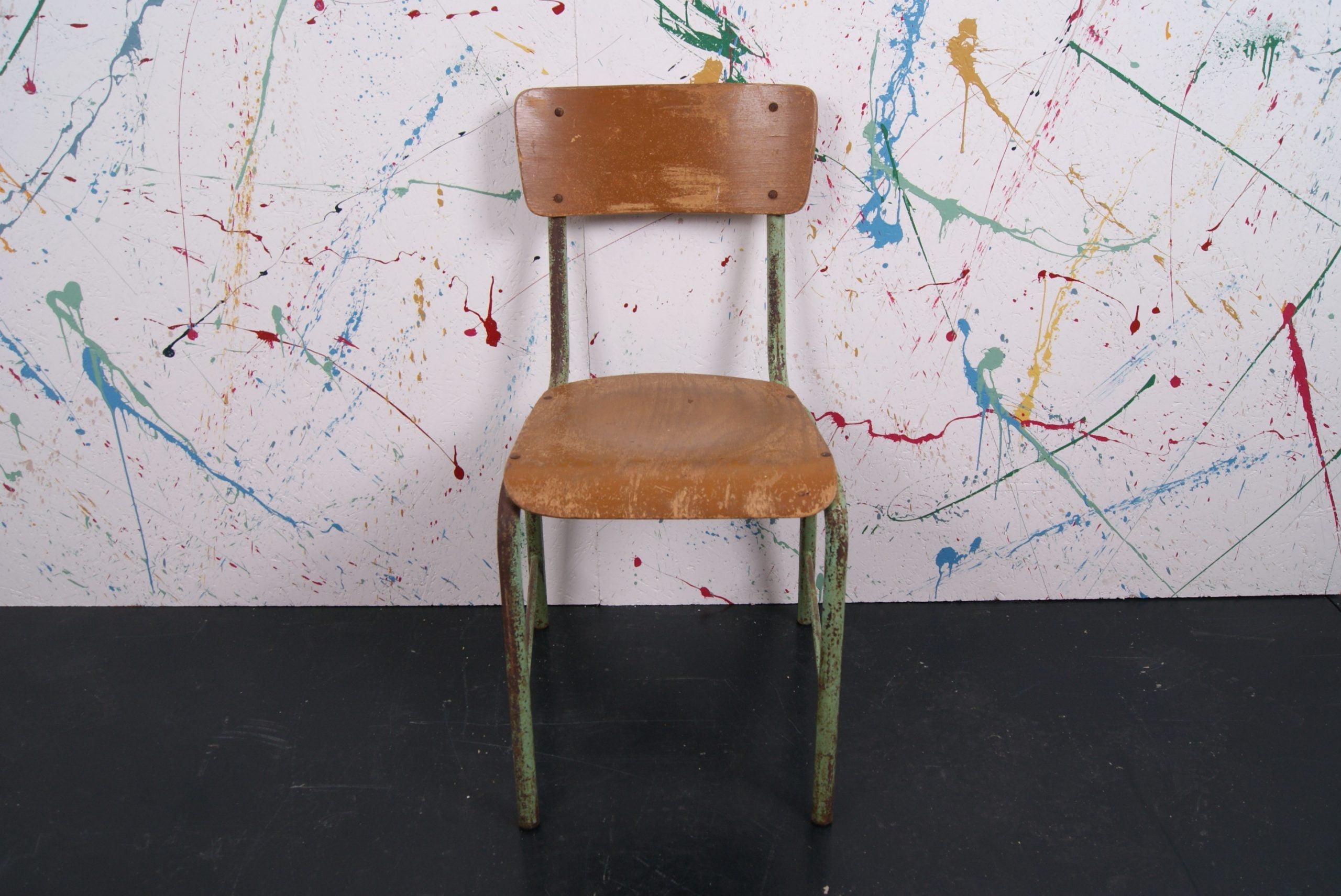 Children's French Green Metal Legged Chair