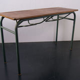 Children's French Green Metal Legged Double Desk with Book Racks