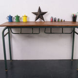 Children's French Green Metal Legged Double Desk with Book Racks