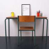 Children's Green Metal Legged Table with Wooden Top