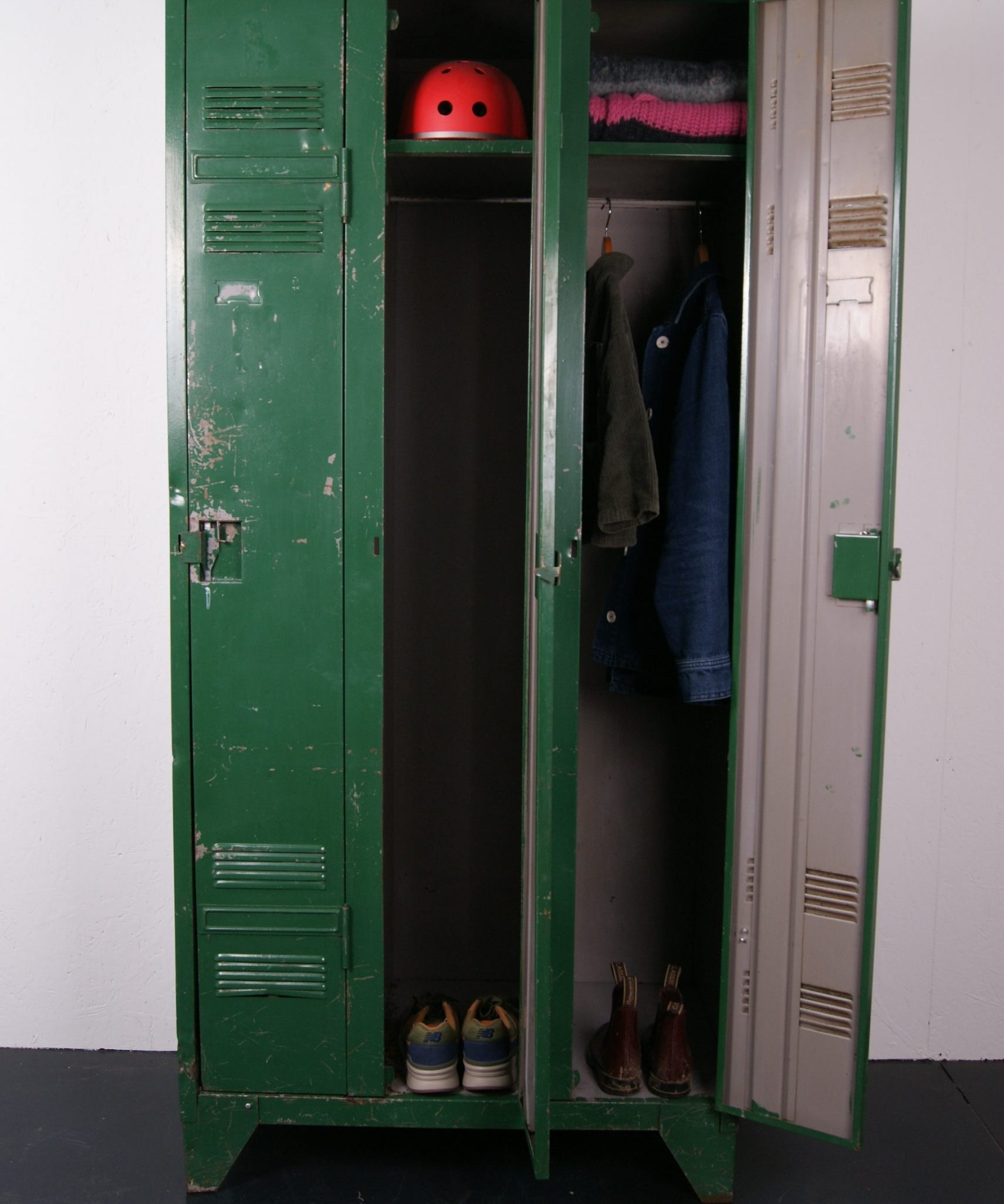 Children's Green Three Door Industrial Locker