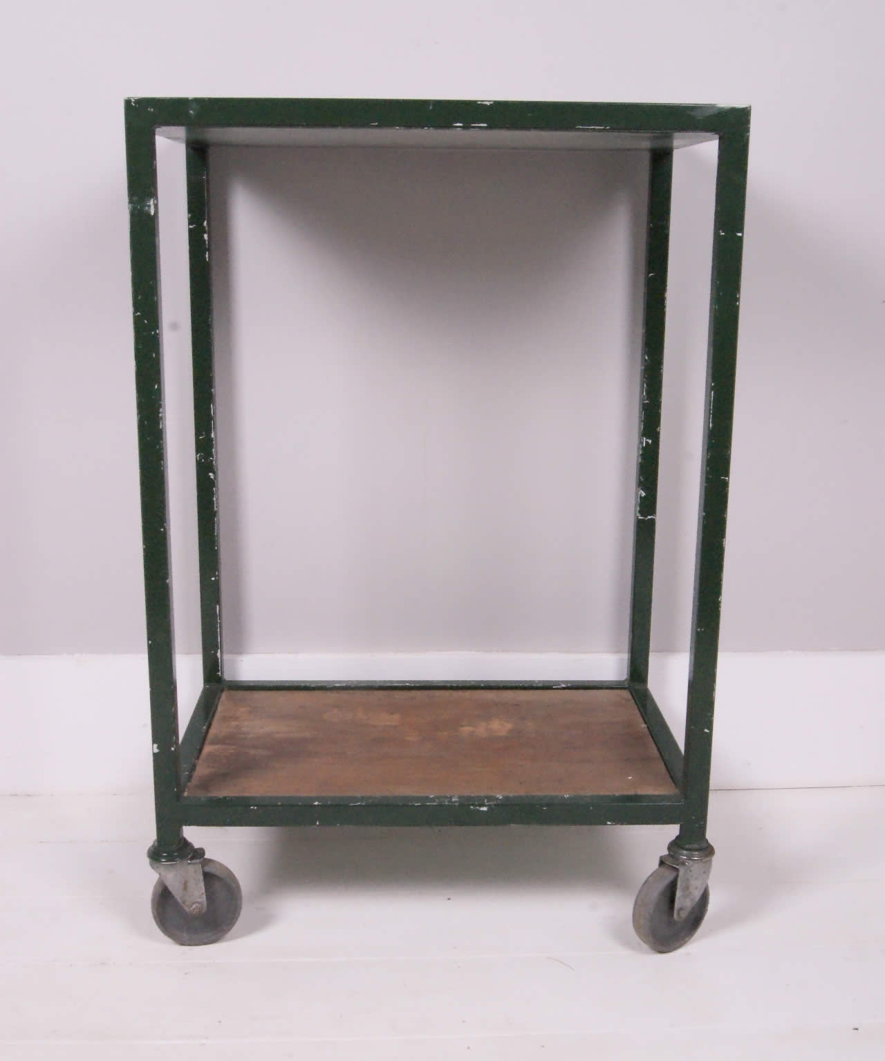Children's Green Metal Trolley with Wooden Shelves