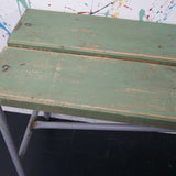 Children's Wooden Bench with Green Top and Metal Frame