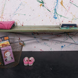 Children's Wooden Bench with Green Top and Metal Frame