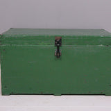 Children's Green Wooden Storage Chest with Blue Ticking Base
