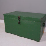 Children's Green Wooden Storage Chest with Blue Ticking Base