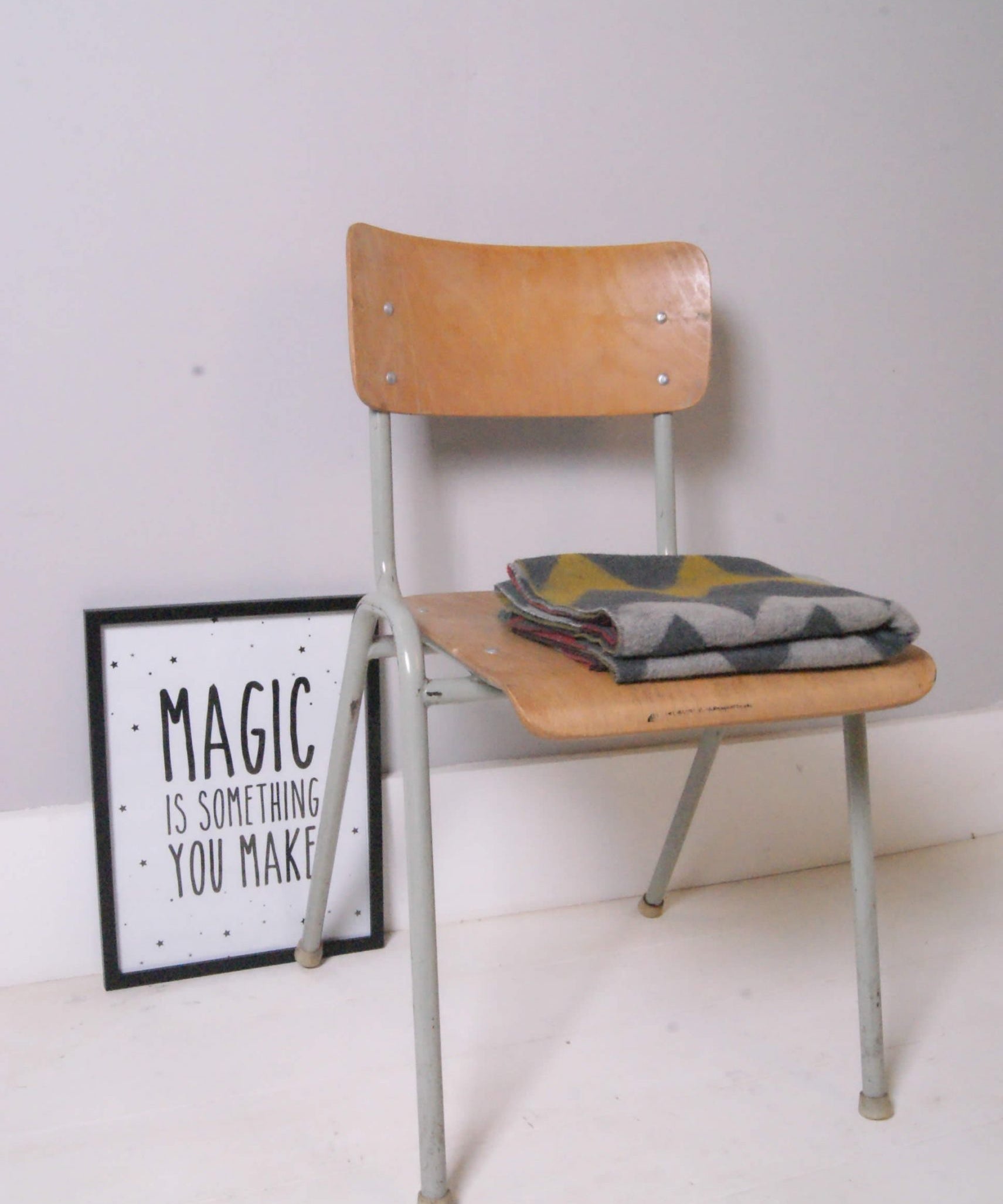 Children's Vintage Grey Metal Legged Stackable Chairs