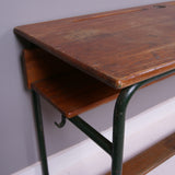 Children's Vintage French Double Desk with Wooden Shelf and Footrest