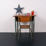 Children's Vintage Green Metal Legged Desk with Shelf