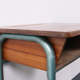 Children's Vintage Green Metal Legged Desk with Shelf