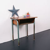 Children's Vintage Green Metal Legged Desk with Shelf